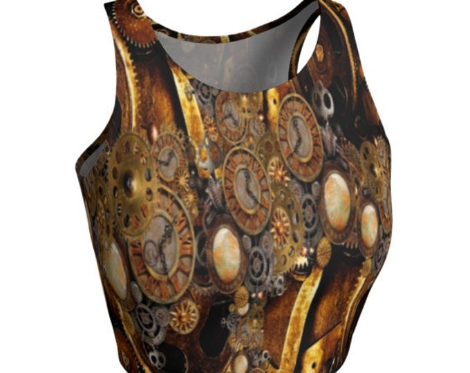 STEAMPUNK CROP TOP Steampunk Clocks and Gears Top Cyberpunk Futuristic Clothing Womens Crop Top Yoga Top for Women Rave Top Armor Clothing