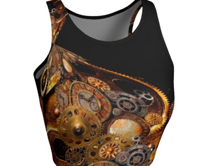 STEAMPUNK Crop TOP WOMENS Steampunk Clothing Gears and Clocks Cyberpunk Top Post Apocalyptic Clothing Steampunk Clothing Yoga Top Women's