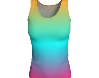 Rainbow Tank Top WORK OUT TANK Womens Yoga Tank Top Ombre Shirt Women's Sleeveless Tank Top Scoop Neck Tank Jersey Knit Fabric Gym Tank Top