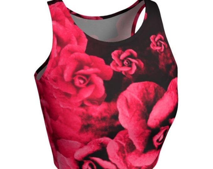 Roses are Red CROP TOP Women's Designer Fashion Clothing Floral Rose Crop Top for Women Sexy Work Out Top Yoga Top Gym Clothing for Women