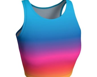 RAVE CROP TOP Womens Athletic Crop Top Rainbow Ombre Pattern Festival Crop Top Sexy Top for Women Workout Clothing Yoga Top Cycling Top