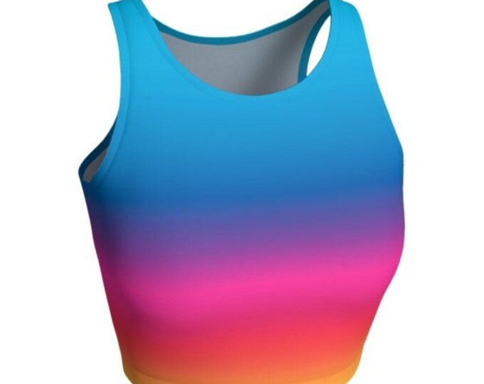 RAVE CROP TOP Womens Athletic Crop Top Rainbow Ombre Pattern Festival Crop Top Sexy Top for Women Workout Clothing Yoga Top Cycling Top