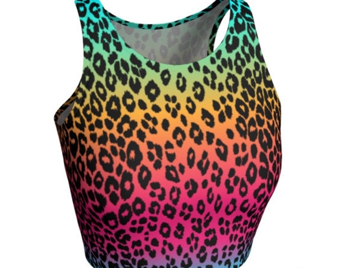 CHEETAH Top Women's Rainbow CROP TOP Cheetah Print Crop Top Animal Print Clothing Cycling Clothing Rave Crop Top Gym Clothing Work Out Top