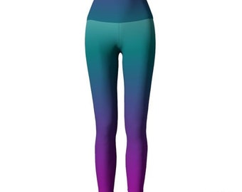 Ombre Leggings: Teal Purple Rainbow Print Yoga Pants