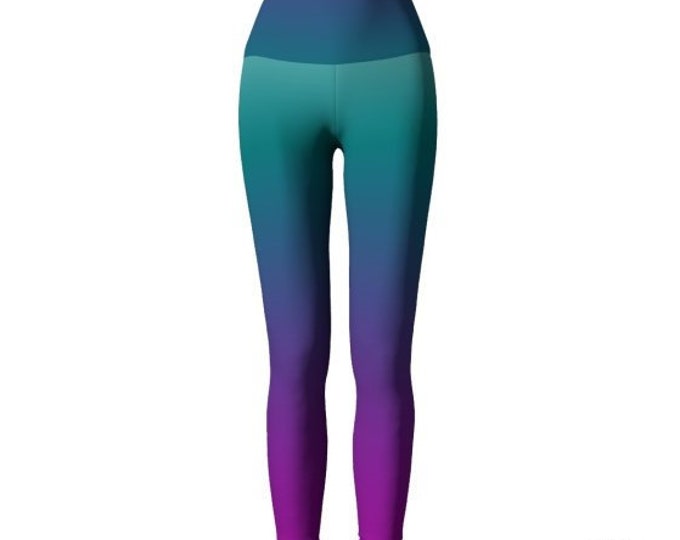 OMBRE LEGGINGS Teal Purple Rainbow Art Leggings Sexy Print Leggings Yoga Pants for Women Mermaid Leggings Womens Leggings Yoga Leggings