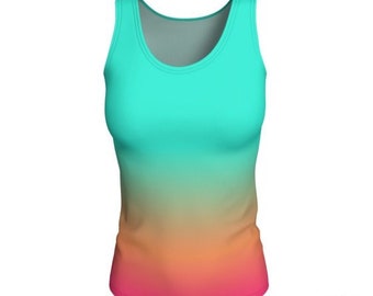 TANK TOP WOMENS Work Out Tank Top Rainbow Ombre Yoga Top Womens Work out Clothing Gym Tank Top Cycling Clothing Scoop Neck Running Tank Top