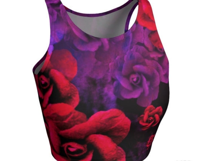 CROP TOP for Women Sexy Crop Top Purple and Red Rose Womens Crop Top Work out Top Yoga Top Womens Clothing Valentines Day Gift for Her Sexy