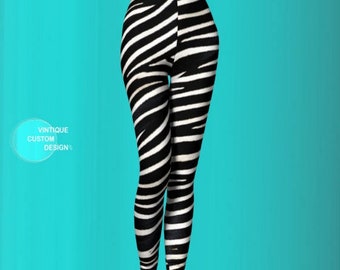 ZEBRA LEGGINGS Black and White Animal PRINT Leggings Womens Zebra Leggings Yoga Leggings Zebra Yoga Pants Zebra Print Clothing Eco Fashion