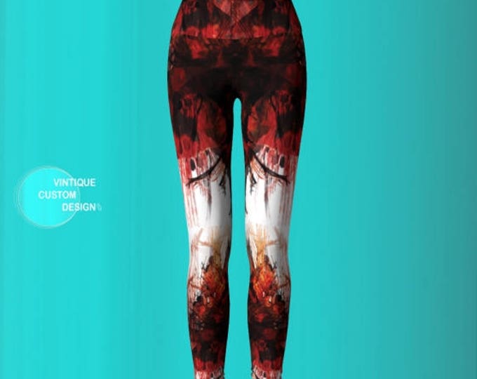 YOGA LEGGINGS Womens LEGGINGS Yoga Pants Red and White Printed Leggings Designer Fashion Leggings Workout Leggings Art Leggings Gift for Her