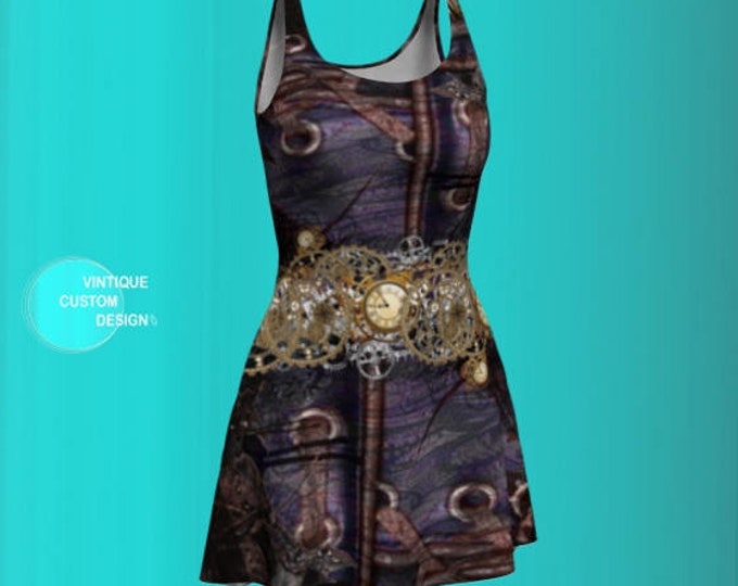 Steampunk Dress Flare Dress Skater Mini Dress Steam Punk Dress Cyber Punk Dress Futuristic Clothing Cyberpunk Clothing Cyberpunk Dress Women