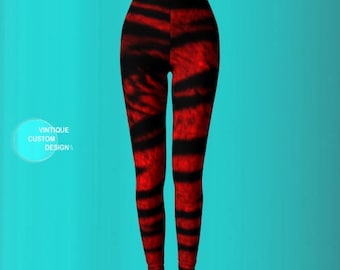 RED TIGER LEGGINGS Sexy Print Leggings Sexy Yoga Pants Sexy Womens Leggings Animal Print Leggings Burning Man Clothing Rave Leggings Womens
