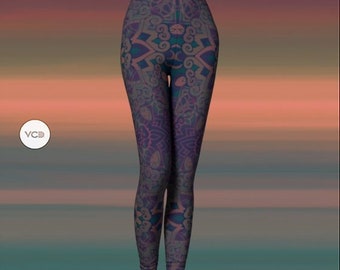 YOGA LEGGINGS Womens Tribal Printed Leggings Yoga Pants for Women Sacred Geometry Lotus Flower Leggings Pattern Leggings Festival Leggings