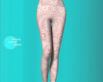 LACE LEGGINGS WOMENS Desert Rose Lace Print Leggings Yoga Pants Tribal Leggings Lace Pattern Leggings Designer Yoga Leggings Boho Clothing