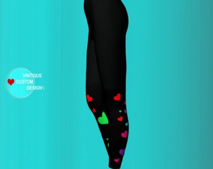 Heart Print Leggings Yoga PANTS for Women Sexy Print Leggings Rainbow Heart Leggings VALENTINES DAY Leggings Sexy Yoga Pants Womens Clothing