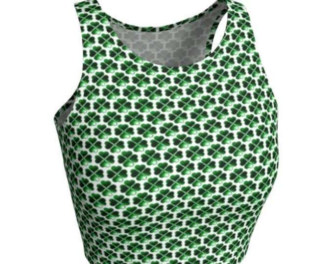 FOUR LEAF CLOVER Crop Top Womens Green & White Shamrock Top St. Patricks Day Clothing St. Patty's Day Shirt St Pattys Top St. Patty's Shirt