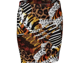 Safari Animal Print Mini Skirt: High Waisted Fit & Flare