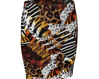 ANIMAL PRINT SKIRT Womens High Waisted Skirt Fit or Flare Skirt in Safari Animal Print Fashion Skirt Designer Skirt Sexy Mini Skirt