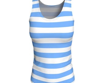 Striped Fitted Tank Top: Scoop Neck Sleeveless Jersey Shirt