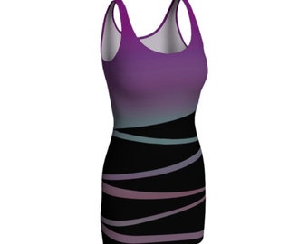 Women's BODY-CON DRESS Purple and Black Retro 80's Slim Cut Designer Fashion Print Dress Sleeveless Mini Dress Festival Clothing Rave Dress