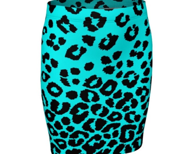 Teal CHEETAH SKIRT Animal Print Skirt Black and White Cheetah Print Skirt Women's Designer Skirt High Waisted Skirt Fitted Skirt Flare Skirt