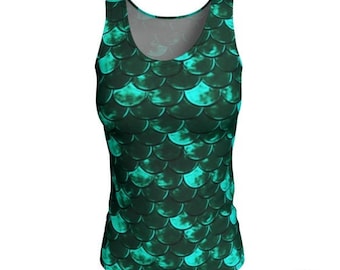 Green Mermaid Scale Tank Top: Women's Fitted Workout Shirt