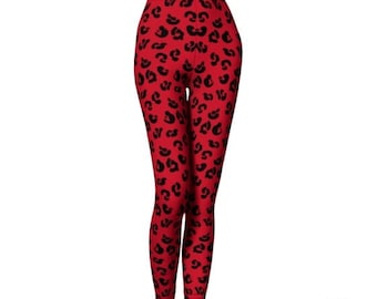 RED LEOPARD LEGGINGS Red and Black Leopard Print / Cheetah Print / Animal Print Leggings / Womens Leggings / Yoga Leggings / Eco Fashion