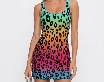 PARTY DRESS WOMENS Rave Clothing Cheetah Festival Dress Dance Dress Club Dress Festival Clothing Sexy Mini Dress Womens Animal Print Dress