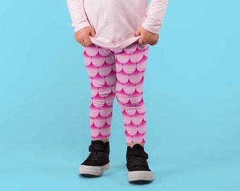 Girls Mermaid Leggings: Pink Fish Scale Print, Eco-Friendly