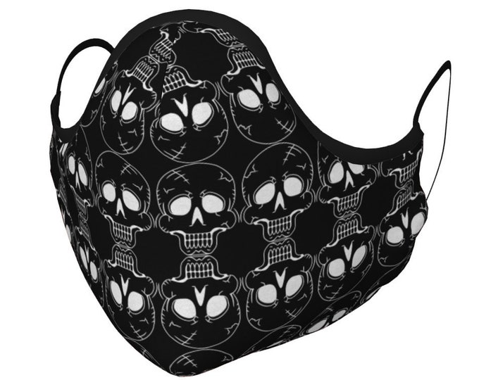 HALLOWEEN SKULL MASKl Skeleton Print Mask Protective Face Mask w/ PM 2.5 Filters Unisex Adult + Youth Mask Sizes Protective Face Covering
