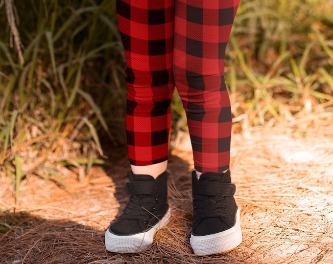 Red BUFFALO Plaid Leggings Christmas LEGGINGS Kids Leggings for Girls or Boys Leggings Toddler Leggings Baby Leggings Buffalo Check Leggings