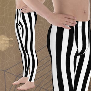 Striped Jail Inmate Costume Leggings - Halloween Prisoner Mens Leggings