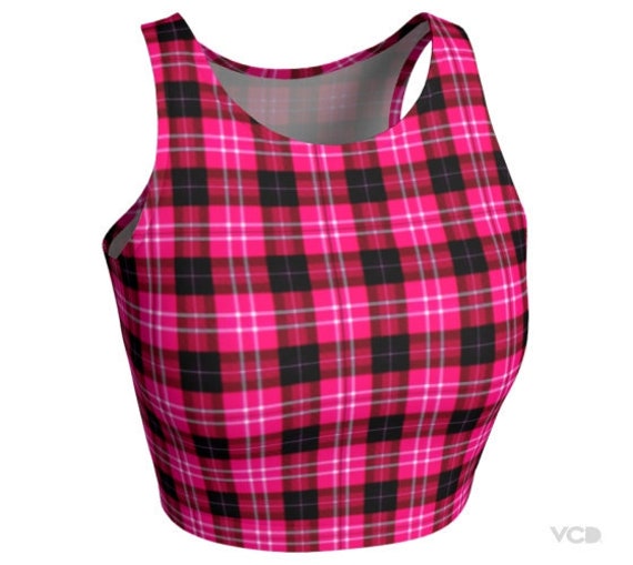 Pink and Black TARTAN PLAID Crop Top WOMENS Crop Top Sexy Crop