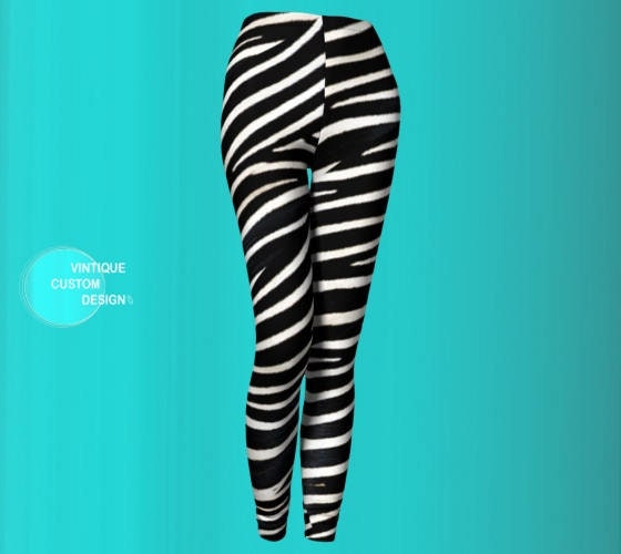 ZEBRA LEGGINGS Black and White Animal PRINT Leggings Womens Zebra