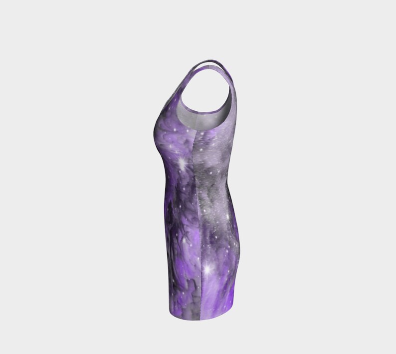 FESTIVAL DRESS WOMENS Galaxy Dress Celestial Cosmic Galactic Body-Con Dress Rave Dress For Women Purple and Grey Sexy Mini Dress Star Dress image 3