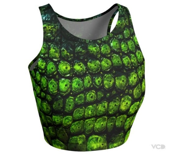 CROCODILE CROP TOP Womens Crop Top Athletic Crop Top for Women Green Reptile Scale Snake Skin Top Yoga Top Work-out Top Gym Top Cycling Top