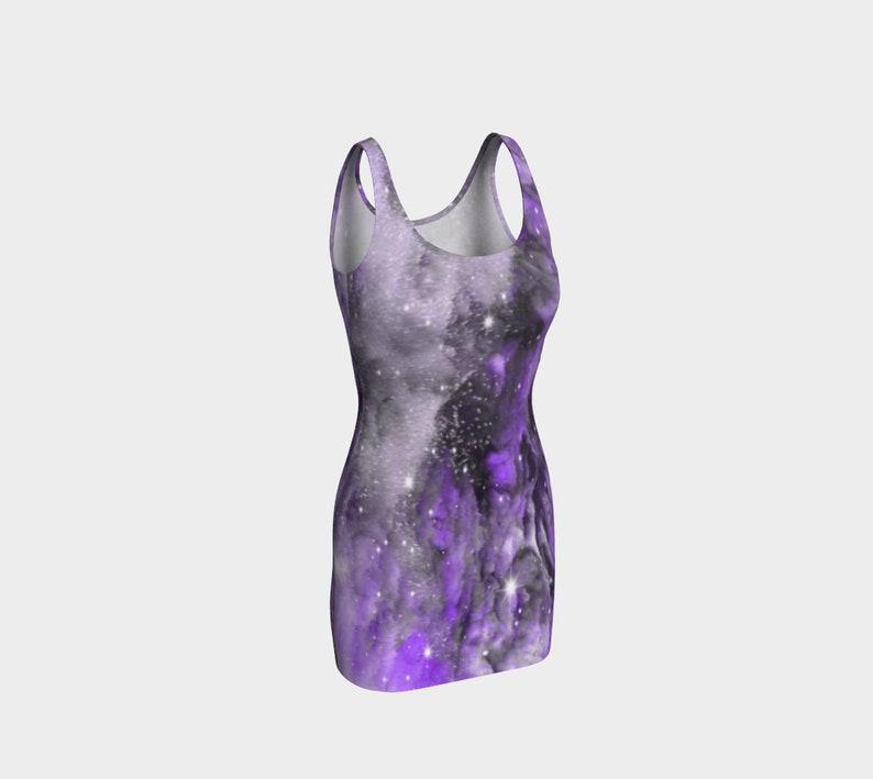 FESTIVAL DRESS WOMENS Galaxy Dress Celestial Cosmic Galactic Body-Con Dress Rave Dress For Women Purple and Grey Sexy Mini Dress Star Dress image 2