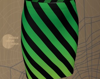 Green Ombre Halloween Skirt: Black Stripe Fit & Flare