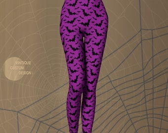 LEGGINGS Purple BAT Print HALLOWEEN Leggings Womens Fashion Leggings Printed Leggings Halloween Clothing for Women Bat Leggings Yoga Pants