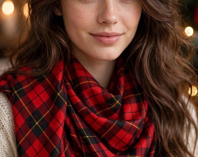 Red Tartan Plaid Scarf Silk or Polyester, Long & Square Scarf Christmas Scarves Christmas Plaid Scarf Christmas Gifts