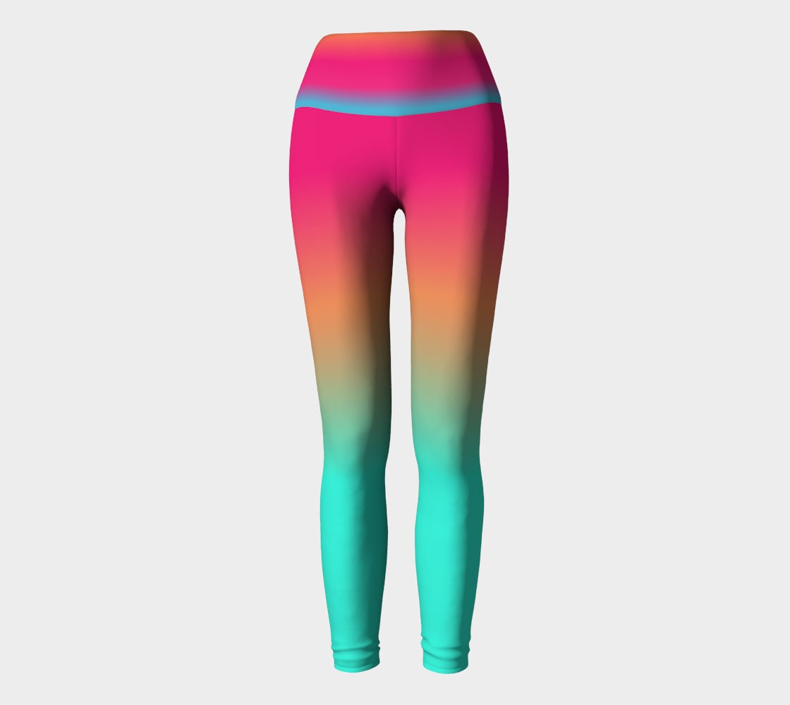 Yoga Leggings WOMENS Ombre Leggings Rainbow Leggings Neon Colorful ...