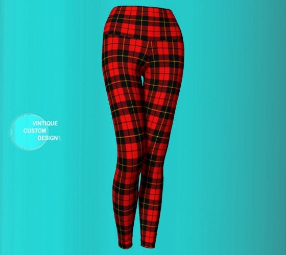 Women's Red Tartan Plaid Leggings / Red Tartan Plaid Yoga Leggings