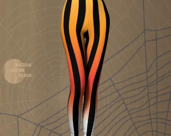 Witchy Stripe Halloween Leggings: Orange Black Spooky Yoga Pants