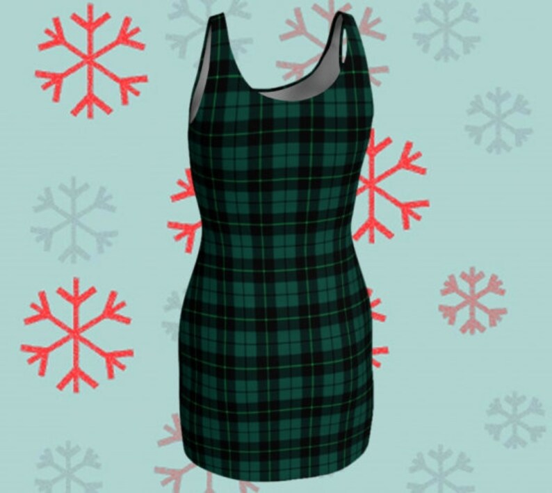 GREEN Tartan PLAID DRESS Womens Tartan Plaid Designer Bodycon Dress Mini Dress Sexy Mini Dress Womens Clothing Plaid Dresses Christmas Dress image 5