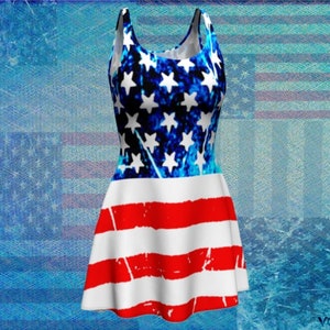 American Flag Red White and Blue DRESS WOMENS USA Flag Fit & Flare Dress Stars and Stripes Patriotic Dress Womens Fourth of July Party Dress