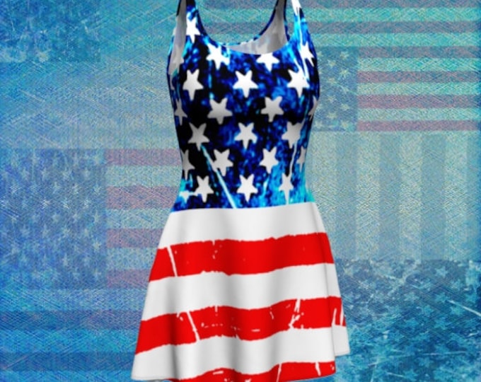 American Flag Red White and Blue DRESS WOMENS USA Flag Fit & Flare Dress Stars and Stripes Patriotic Dress Womens Fourth of July Party Dress