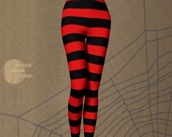 Red and Black Striped Halloween Leggings: Cosplay Yoga Pants