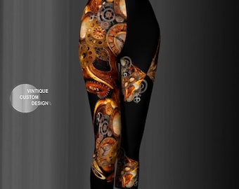 Steampunk Capri LEGGINGS YOGA PANTS for Women Futuristic Clothing Steam Punk Clothing Workout Clothing Running Capri Pants Dance Leggings