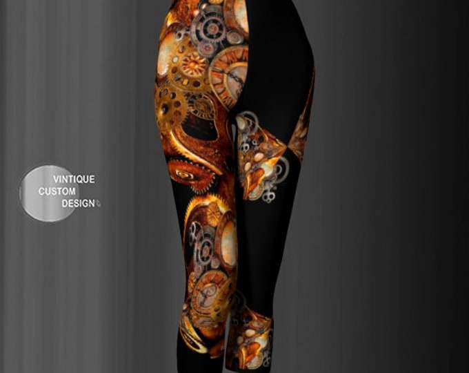 Steampunk Capri LEGGINGS YOGA PANTS for Women Futuristic Clothing Steam Punk Clothing Workout Clothing Running Capri Pants Dance Leggings