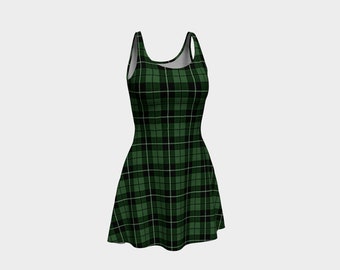 slim fit dress slacks Vintage Dress Green Plaid A-Line Long Sleeves Dress with Belt, Green / L main image 0
