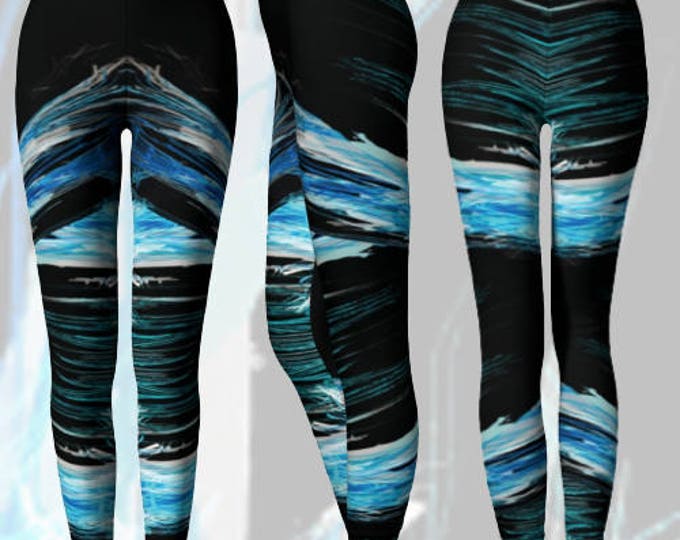 Blue and Black LEGGINGS Womens YOGA PANTS Yoga Leggings Art Leggings Designer Clothing Best Leggings Ever Eco Fashion Printed Leggings